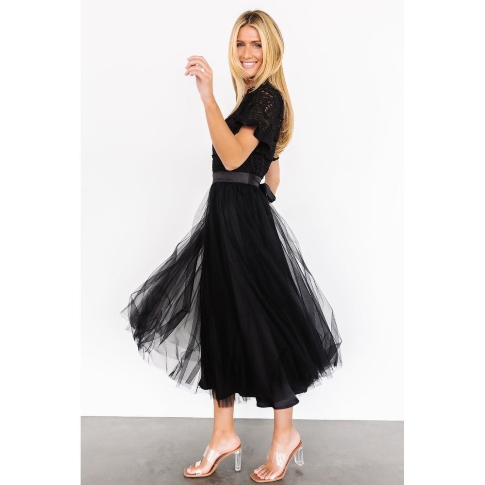Baltic Born NWOT Darcy Tulle Midi Dress Black Lace Party Cocktail Evening Small - Picture 2 of 12
